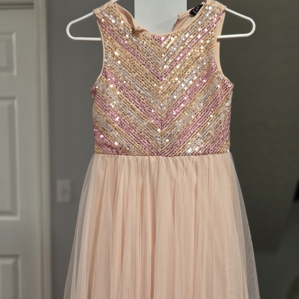 Elegant Sequin Pink and Gold Kids Dress